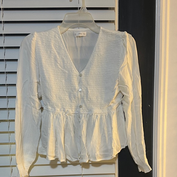 Mango White V-Neck Button-Up Blouse - Picture 1 of 2